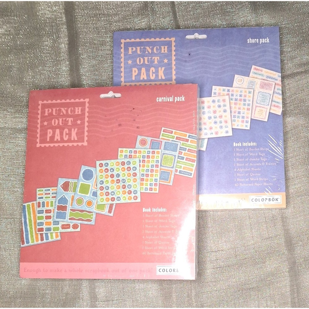 Set of Two (2) Colorbök Punch Out Packs Scrapbook Carnival Shore Colorbok 8 x 8"